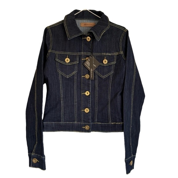 NWT Seductions Y2K dark wash jean jacket gold stitching size M (fits small) - Picture 2 of 16